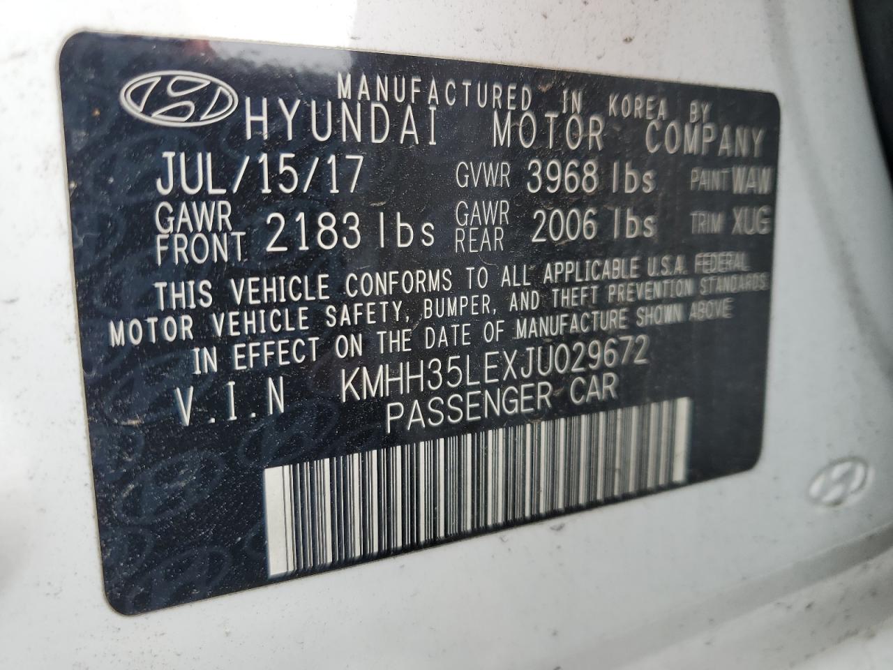 2018 Hyundai Elantra VIN KMHH35LEXJU029672 Copart auction photo, front end / minor dent/scratches damage thumbnail 15