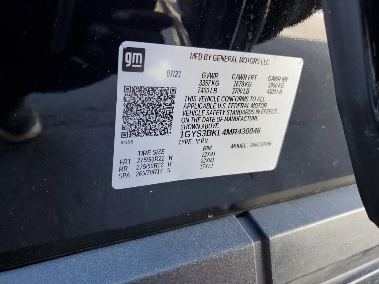 2021 Cadillac Escalade VIN 1GYS3BKL4MR430046 Copart auction photo, front end damage thumbnail 13