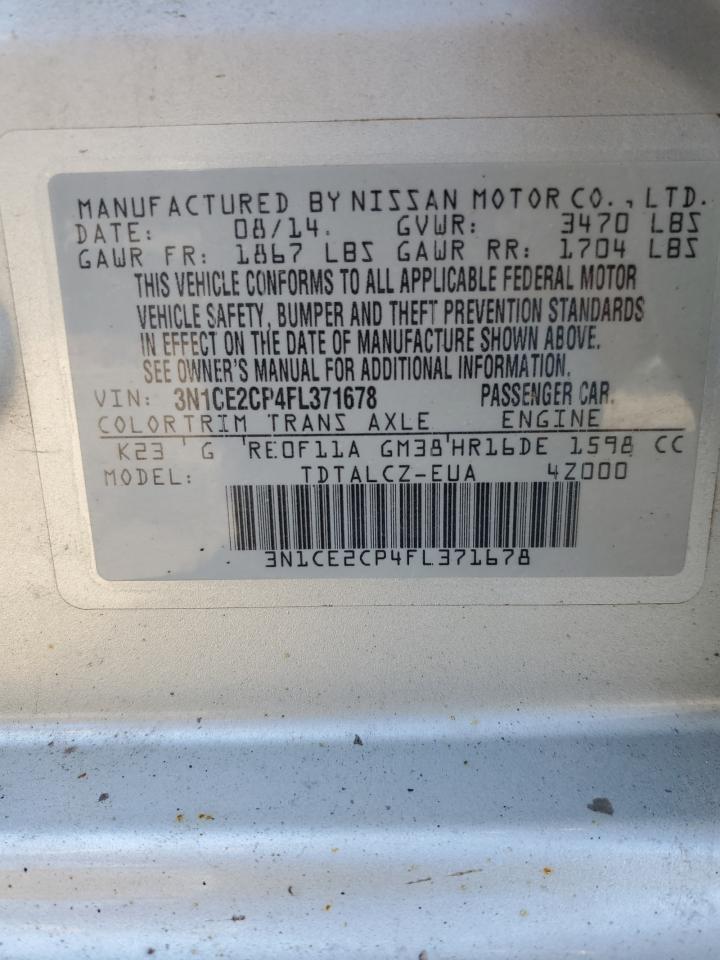 2015 Nissan Versa VIN 3N1CE2CP4FL371678 Copart auction photo, mechanical damage thumbnail 12