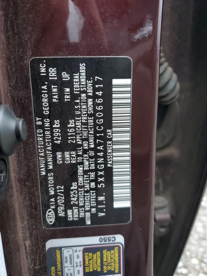 2012 KIA Optima VIN 5XXGN4A71CG066417 Copart auction photo, rear end damage thumbnail 12
