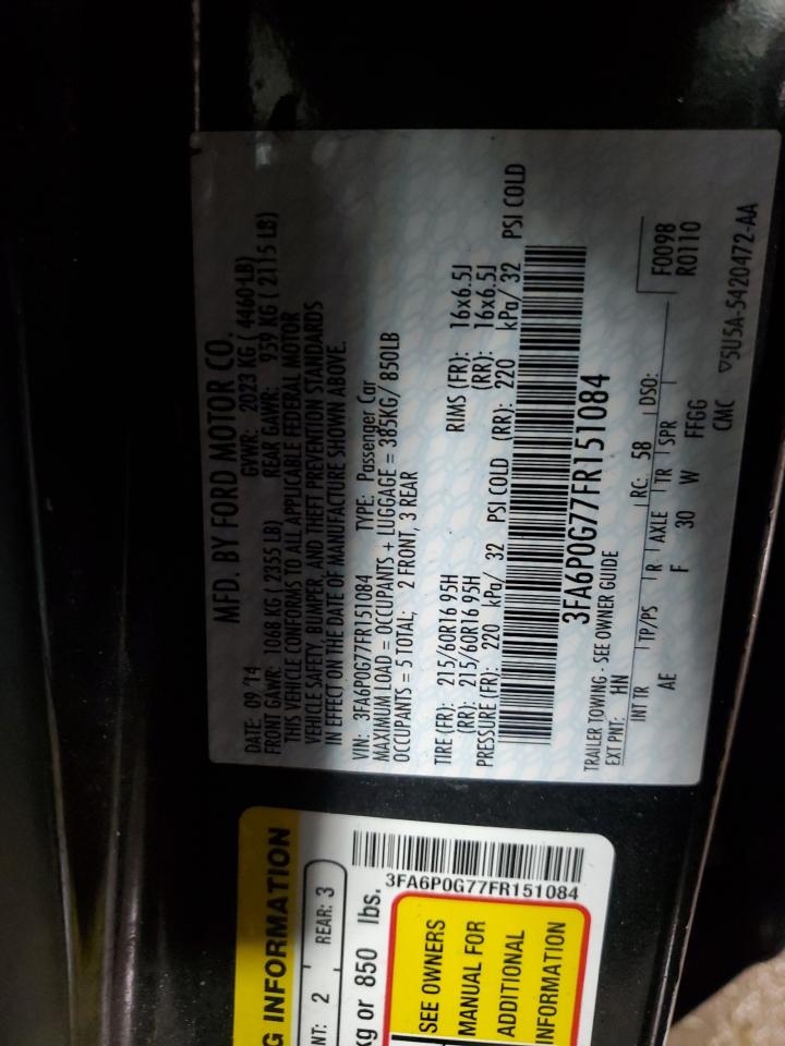 2015 Ford Fusion VIN 3FA6P0G77FR151084 Copart auction photo, front end damage thumbnail 13