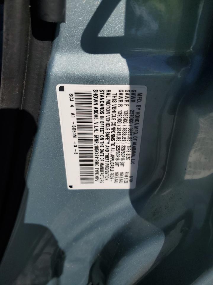 2004 Honda Odyssey VIN 5FNRL185X4B118990 Copart auction photo, vandalism / minor dent/scratches damage thumbnail 13