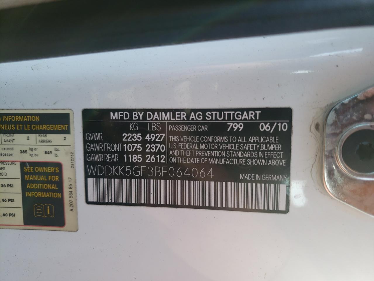 2011 Mercedes-Benz E-klasse VIN WDDKK5GF3BF064064 Copart auction photo, front end / rear end damage thumbnail 12