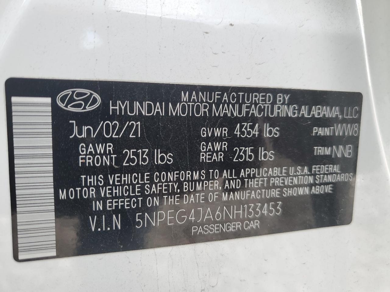 2022 Hyundai Sonata VIN 5NPEG4JA6NH133453 Copart auction photo, front end damage thumbnail 12