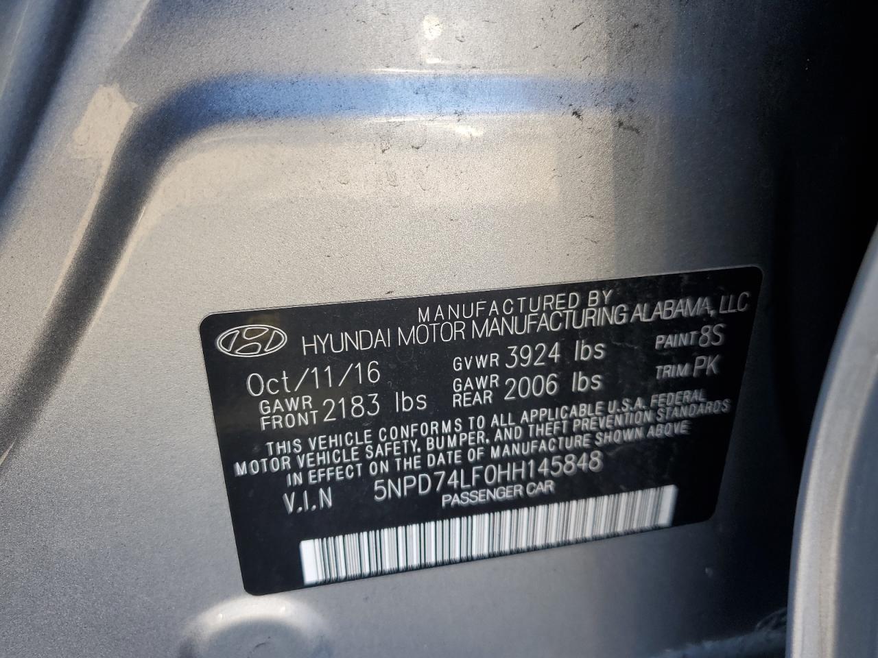 2017 Hyundai Elantra VIN 5NPD74LF0HH145848 Copart auction photo, front end damage thumbnail 12