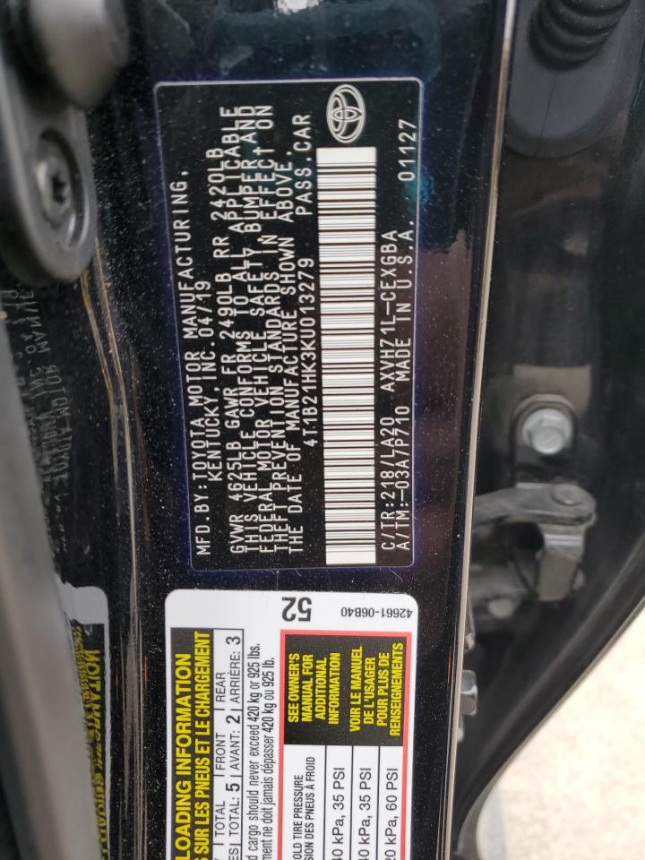 2019 Toyota Camry VIN 4T1B21HK3KU013279 Copart auction photo, rear end / front end damage thumbnail 12