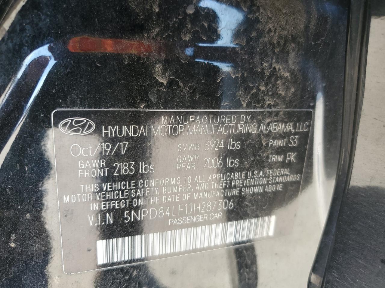 2018 Hyundai Elantra VIN 5NPD84LF1JH287306 Copart auction photo, front end damage thumbnail 12