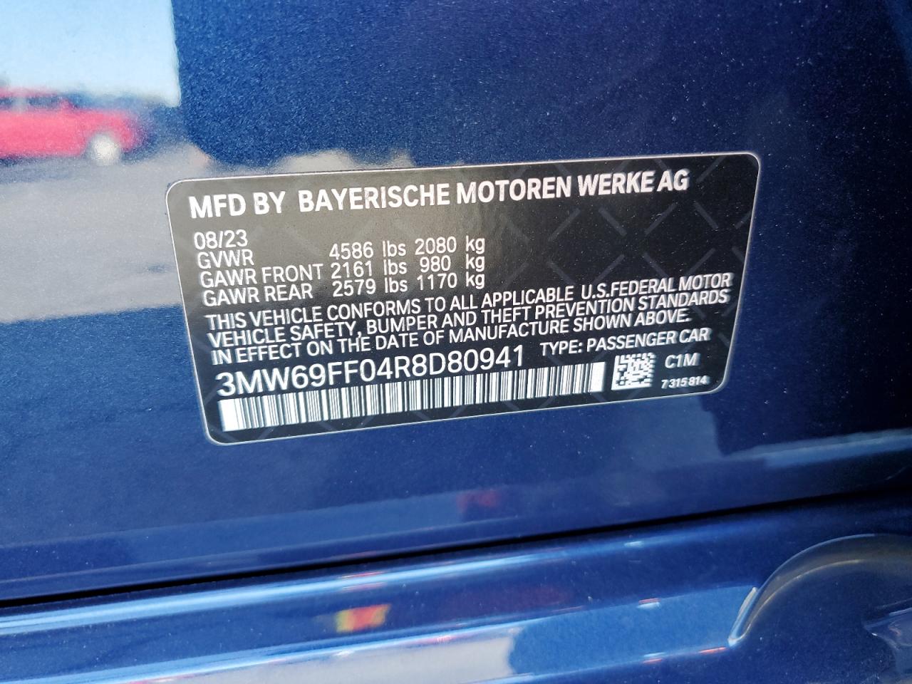 2024 BMW 3er VIN 3MW69FF04R8D80941 Copart auction photo, front end / side damage thumbnail 15