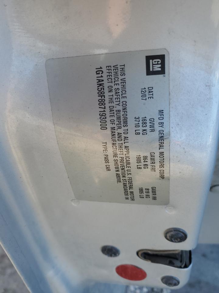 2008 Chevrolet Cobalt VIN 1G1AK58F887193000 Copart auction photo, front end damage thumbnail 12