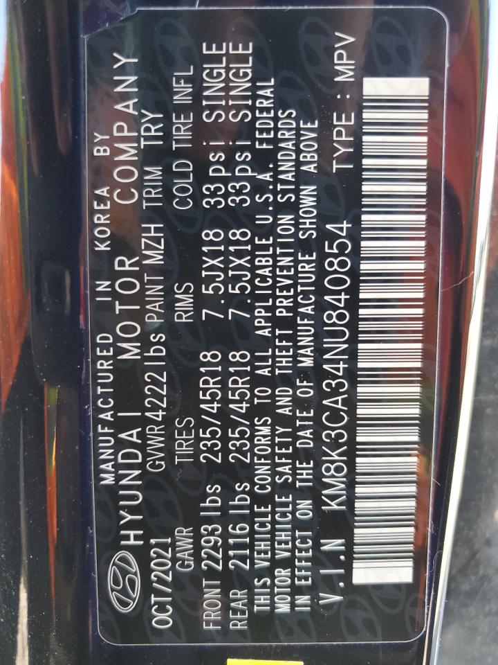 2022 Hyundai Kona VIN KM8K3CA34NU840854 Copart auction photo, front end / side damage thumbnail 15
