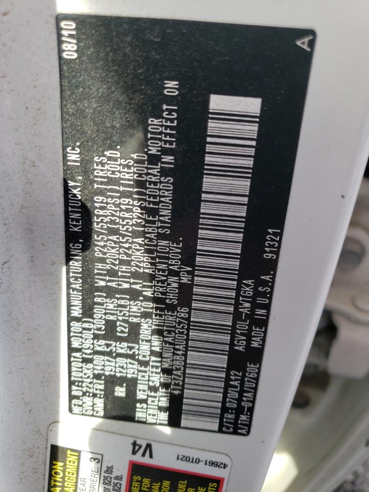 2010 Toyota Venza VIN 4T3ZA3BB4AU035786 Copart auction photo, all over / minor dent/scratches damage thumbnail 13