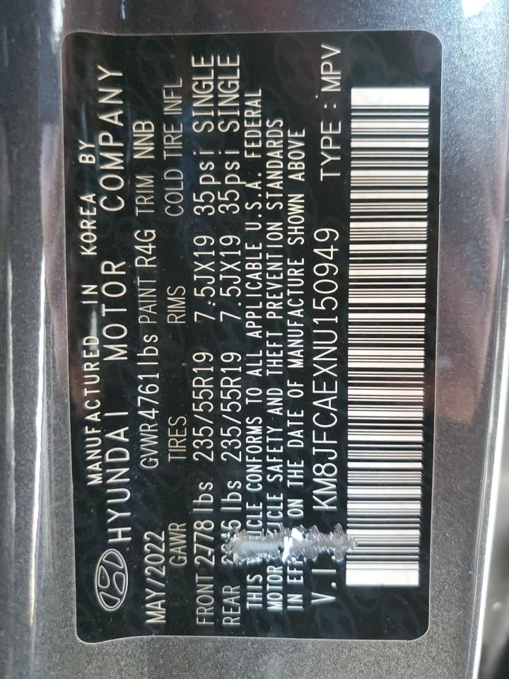 2022 Hyundai Tucson VIN KM8JFCAEXNU150949 Copart auction photo, front end / side damage thumbnail 13