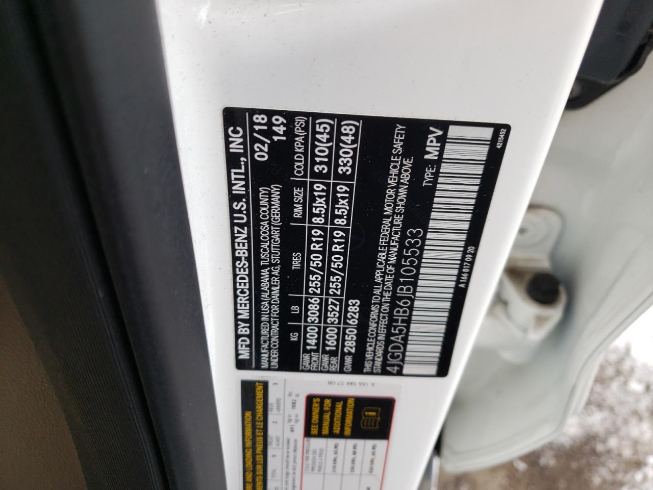 2018 Mercedes-Benz GLE VIN 4JGDA5HB6JB105533 Copart auction photo, front end damage thumbnail 15