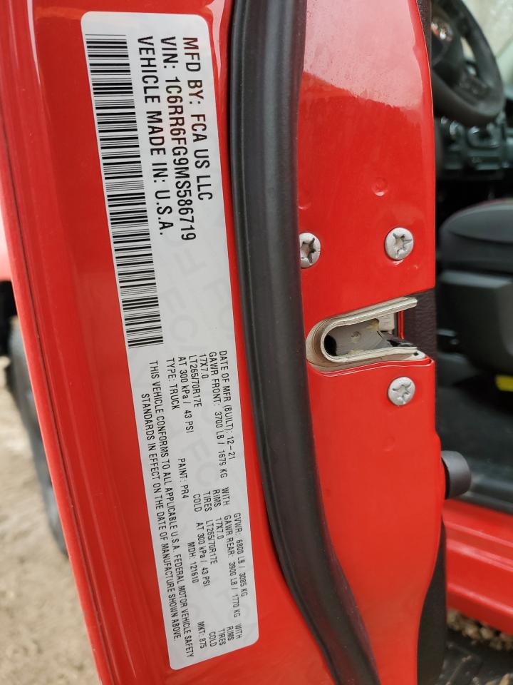 2021 RAM 1500 VIN 1C6RR6FG9MS586719 Copart auction photo, front end damage thumbnail 13