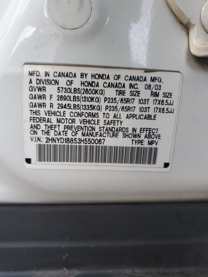 2003 Acura MDX VIN 2HNYD18853H550067 Copart auction photo, front end / rear end damage thumbnail 13