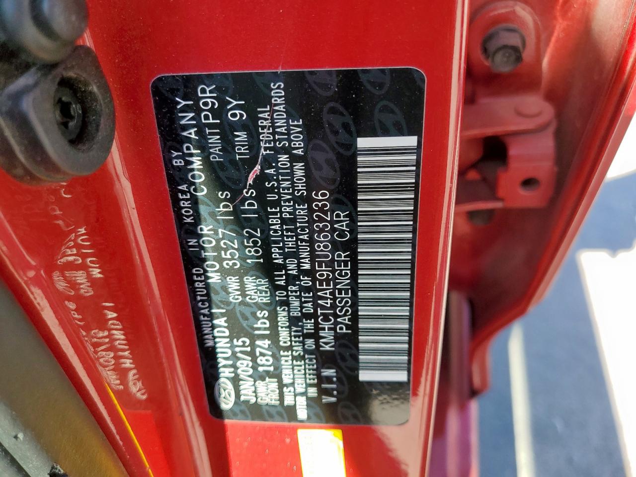 2015 Hyundai Accent VIN KMHCT4AE9FU863236 Copart auction photo, vandalism damage thumbnail 12