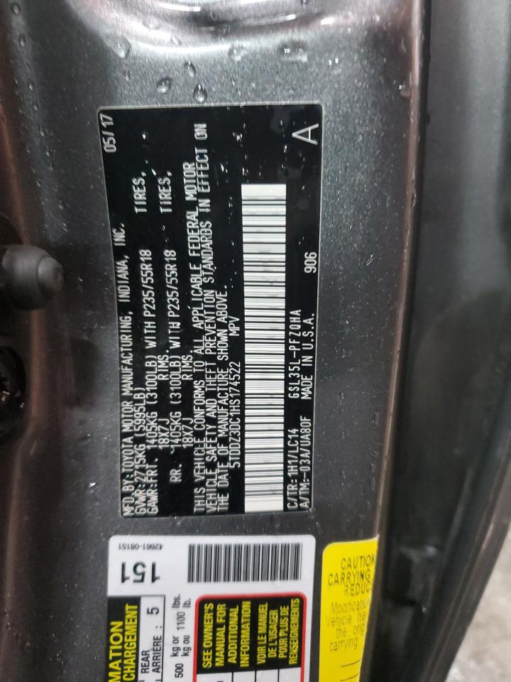 2017 Toyota Sienna VIN 5TDDZ3DC1HS174522 Copart auction photo, side damage thumbnail 13