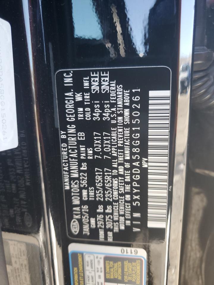 2016 KIA Sorento VIN 5XYPGDA58GG150261 Copart auction photo, vandalism / front end damage thumbnail 13
