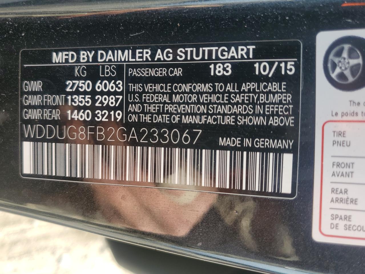 2016 Mercedes-Benz S-klasse VIN WDDUG8FB2GA233067 Copart auction photo, vandalism / all over damage thumbnail 12