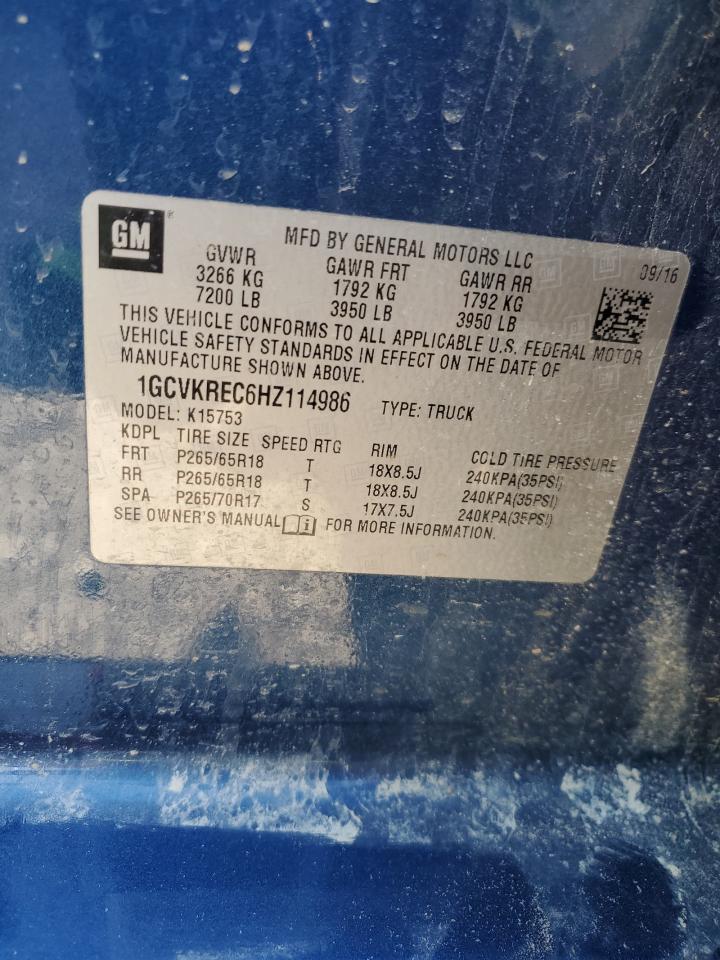 2017 Chevrolet Silverado VIN 1GCVKREC6HZ114986 Copart auction photo, rollover / front end damage thumbnail 14