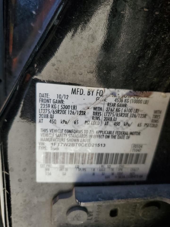 2012 Ford F250 VIN 1FT7W2BT0CED21513 Copart auction photo, side damage thumbnail 13