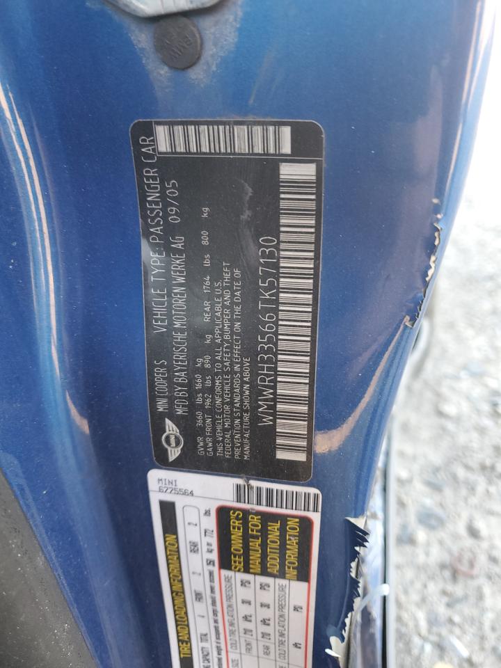 2006 MINI Cooper VIN WMWRH33566TK57130 Copart auction photo, all over damage thumbnail 13