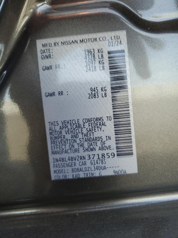 2024 Nissan Altima VIN 1N4BL4BV2RN371859 Copart auction photo, rear end damage thumbnail 12