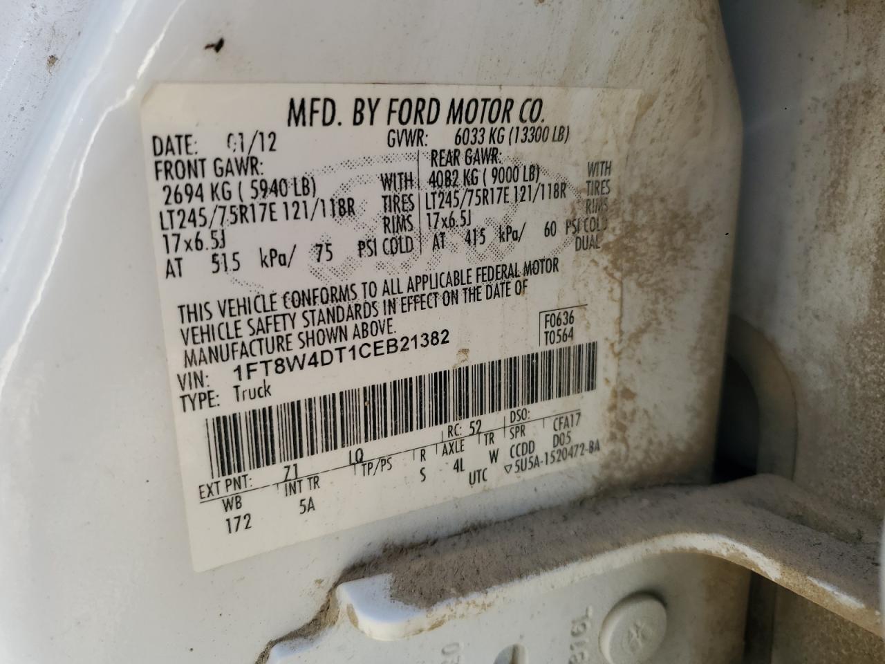 2012 Ford F450 VIN 1FT8W4DT1CEB21382 Copart auction photo, front end / minor dent/scratches damage thumbnail 10