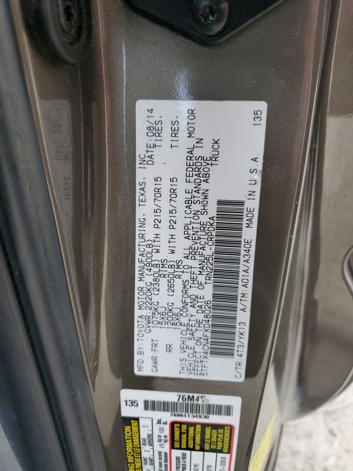 2015 Toyota Tacoma VIN 5TFTX4CN4FX048026 Copart auction photo, rear end damage thumbnail 14