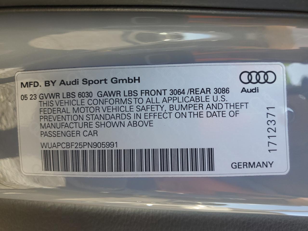 2023 Audi S7 VIN WUAPCBF25PN905991 Copart auction photo, front end / minor dent/scratches damage thumbnail 13