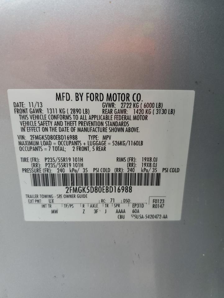 2014 Ford Flex VIN 2FMGK5D80EBD16988 Copart auction photo, front end / side damage thumbnail 14