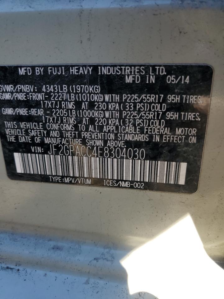 2014 Subaru XV VIN JF2GPACC4E8304030 Copart auction photo, front end / side damage thumbnail 14