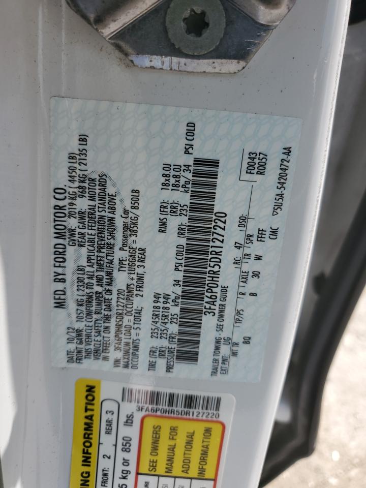 2013 Ford Fusion VIN 3FA6P0HR5DR127220 Copart auction photo, rear end damage thumbnail 12