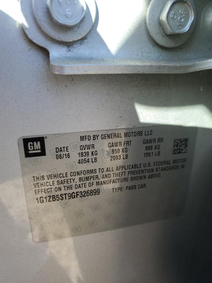 2016 Chevrolet Malibu VIN 1G1ZB5ST9GF326899 Copart auction photo, rear end / front end damage thumbnail 12