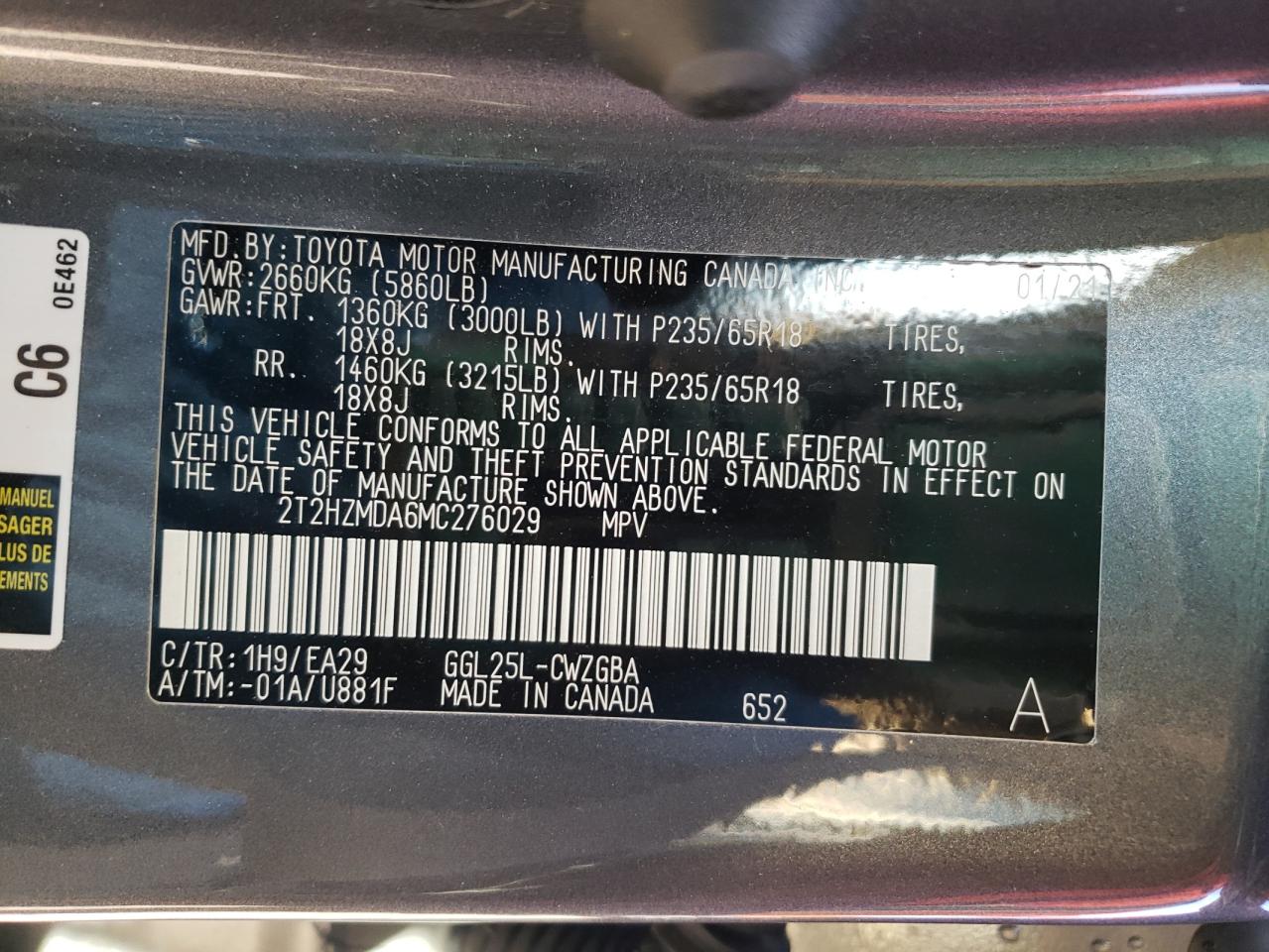 2021 Lexus RX VIN 2T2HZMDA6MC276029 Copart auction photo, rear end / front end damage thumbnail 14