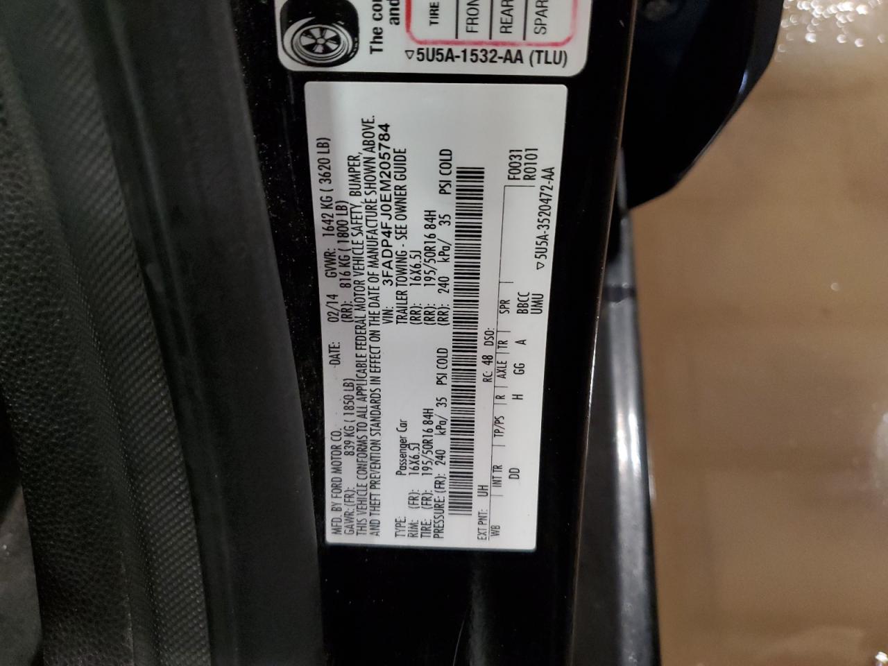 2014 Ford Fiesta VIN 3FADP4FJ0EM205784 Copart auction photo, front end damage thumbnail 12