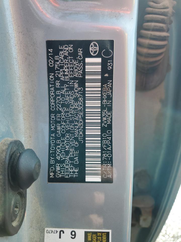 2014 Toyota Prius VIN JTDKN3DP5E3058713 Copart auction photo, front end damage thumbnail 12