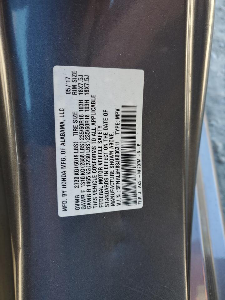 2018 Honda Odyssey VIN 5FNRL6H83JB006311 Copart auction photo, front end damage thumbnail 13
