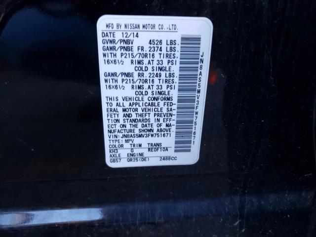 2015 Nissan Rogue VIN JN8AS5MV3FW751671 Copart auction photo, rear end / minor dent/scratches damage thumbnail 14