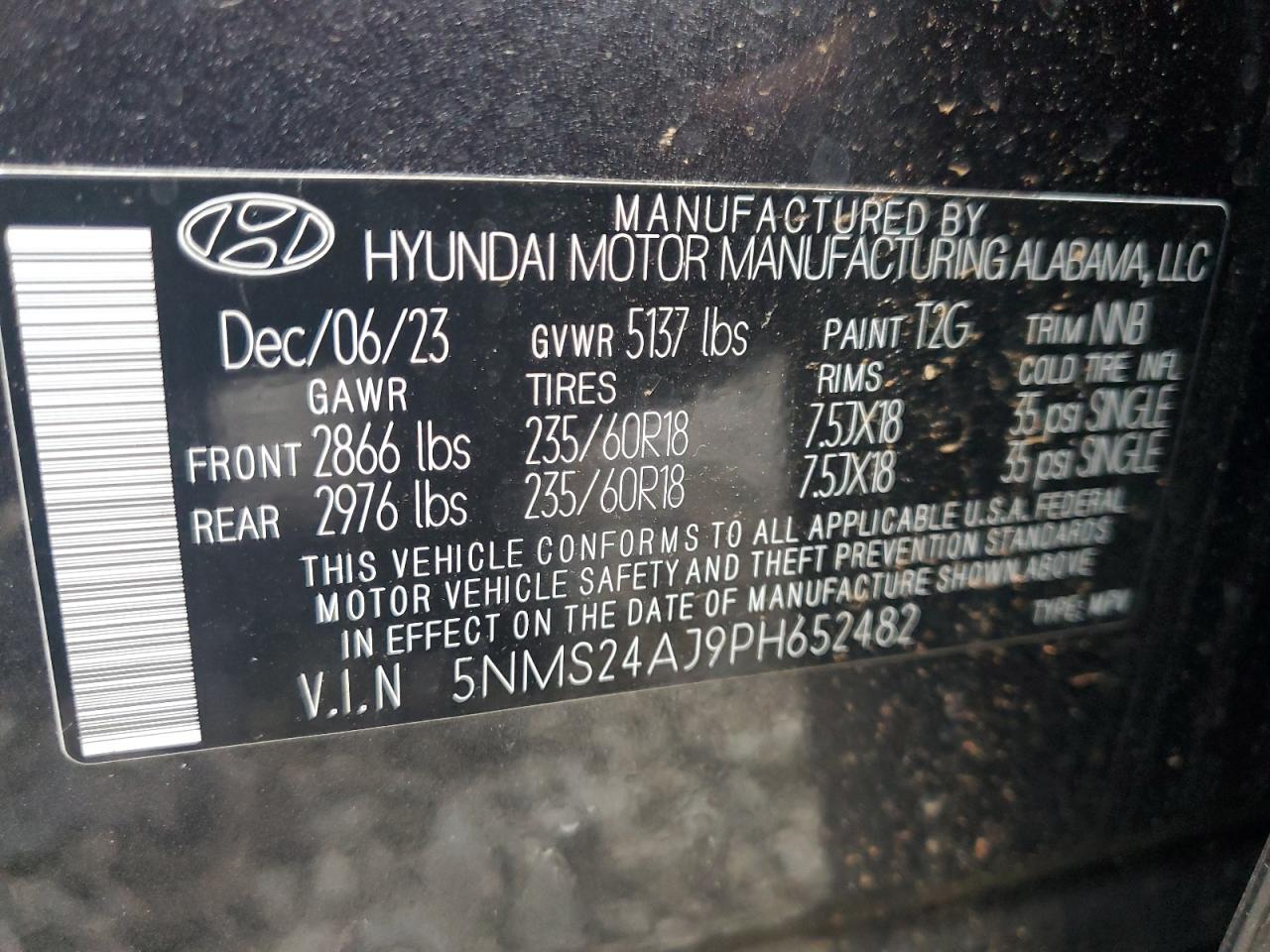 2023 Hyundai Santa Fe VIN 5NMS24AJ9PH652482 Copart auction photo, side damage thumbnail 13