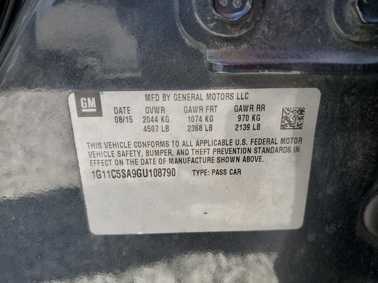 2016 Chevrolet Malibu VIN 1G11C5SA9GU108790 Copart auction photo, undercarriage damage thumbnail 14