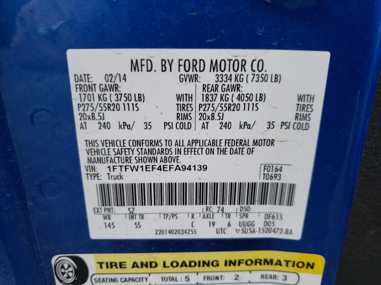 2014 Ford F-150 VIN 1FTFW1EF4EFA94139 Copart auction photo, side damage thumbnail 12