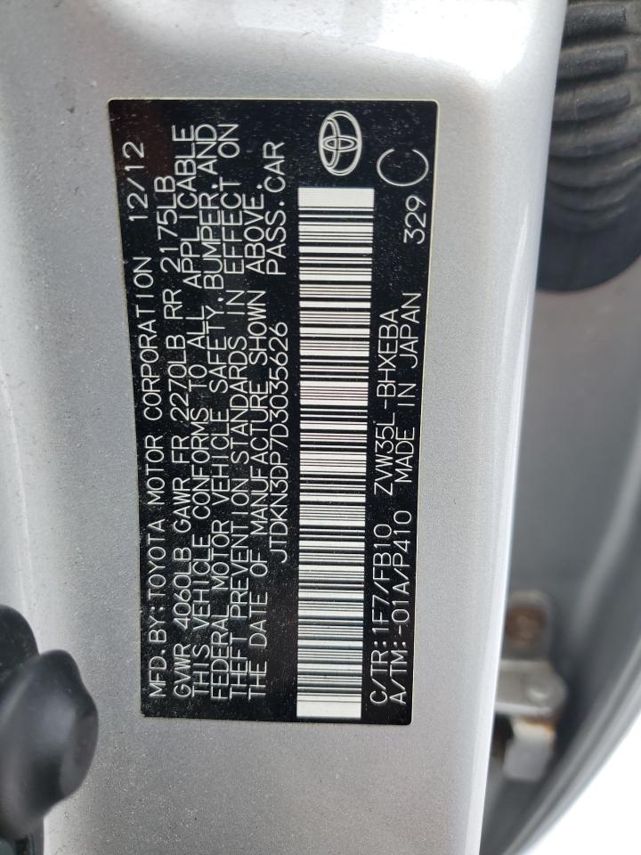 2013 Toyota Prius VIN JTDKN3DP7D3035626 Copart auction photo, front end damage thumbnail 13