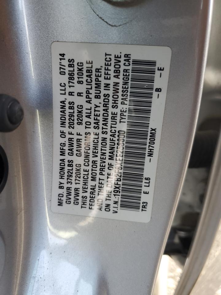 2014 Honda Civic VIN 19XFB2F8XEE258800 Copart auction photo, side / front end damage thumbnail 14