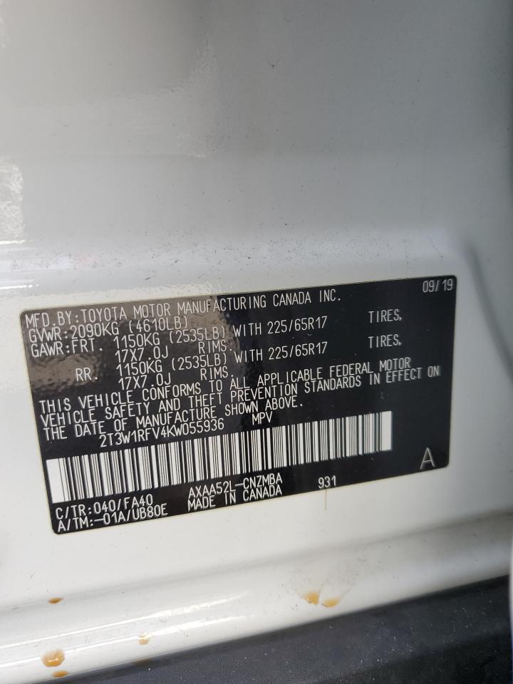 2019 Toyota RAV 4 VIN 2T3W1RFV4KW055936 Copart auction photo, front end damage thumbnail 14
