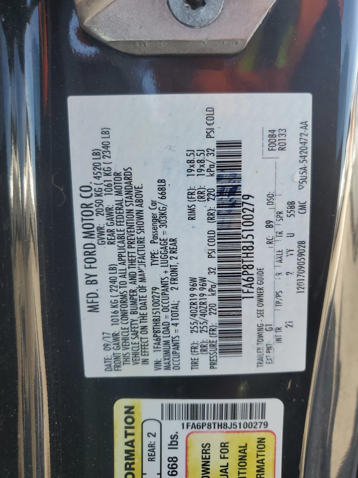 2018 Ford Mustang VIN 1FA6P8TH8J5100279 Copart auction photo, front end / side damage thumbnail 12