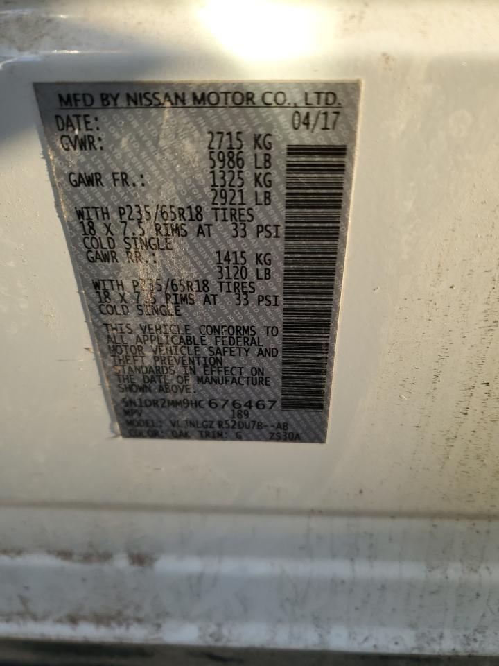 2017 Nissan Pathfinder VIN 5N1DR2MM9HC676467 Copart auction photo, front end / rear end damage thumbnail 13