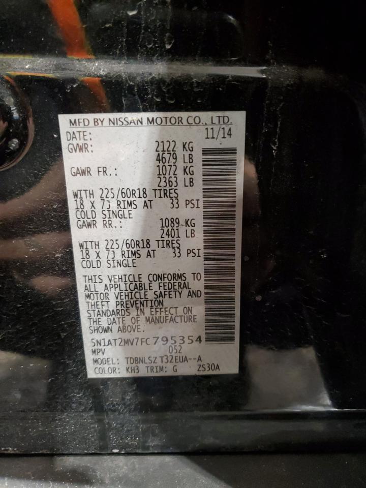 2015 Nissan Rogue VIN 5N1AT2MV7FC795354 Copart auction photo, rear end / front end damage thumbnail 12