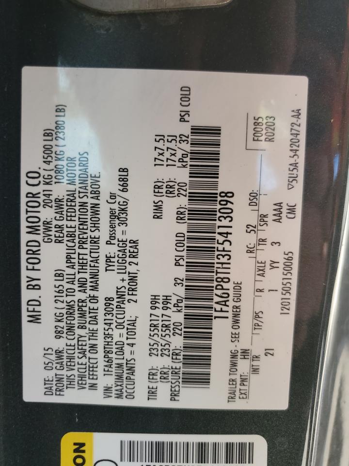 2015 Ford Mustang VIN 1FA6P8TH3F5413098 Copart auction photo, front end / rear end damage thumbnail 13