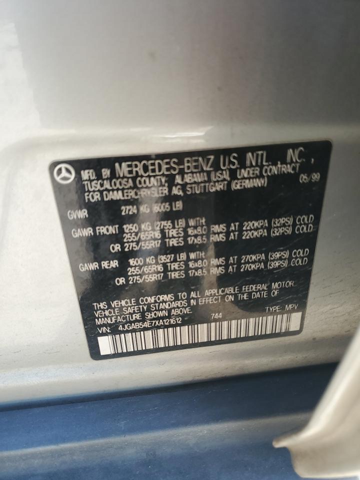 1999 Mercedes-Benz M-klasse VIN 4JGAB54E7XA121612 Copart auction photo, side damage thumbnail 14